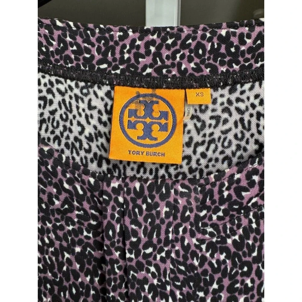 Tory Burch Women's Purple Black Animal Print Long Sleeve Dress Size XS